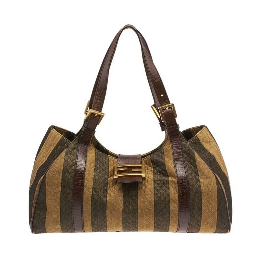 SOLD! Authentic FENDI FF Logo Pequin Bag Baguette Boston - Picture 1 of 7